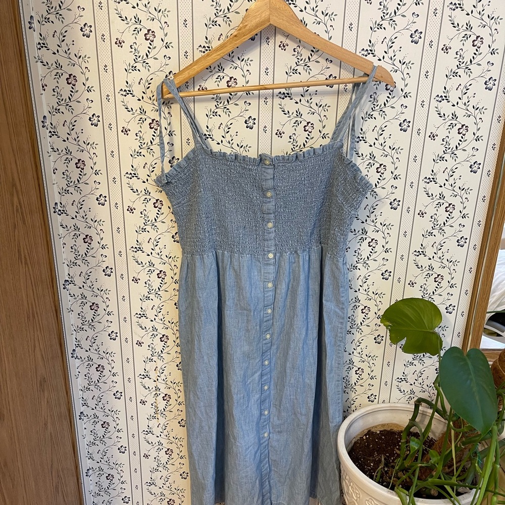 GAP Blue Buttoned Tie Front Midi Sundress